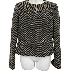 Dana Buchman Tweed Suit Jacket Blazer Career Lined 100% Cotton Black Beige sz 4